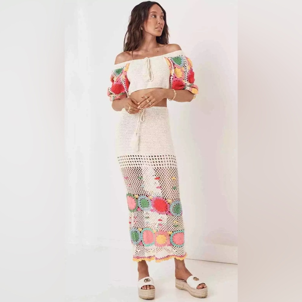 Spell & The Gypsy Collective Let the Sunshine in Crochet Top in Rainbow Sz M NWT - Picture 4 of 11